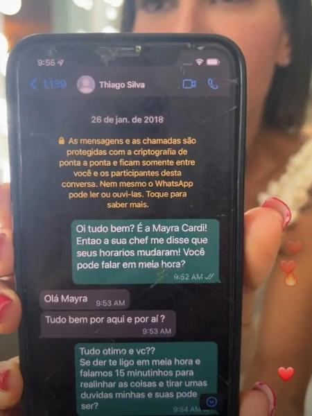 Maíra Cardi mostra conversa com Thiago Silva