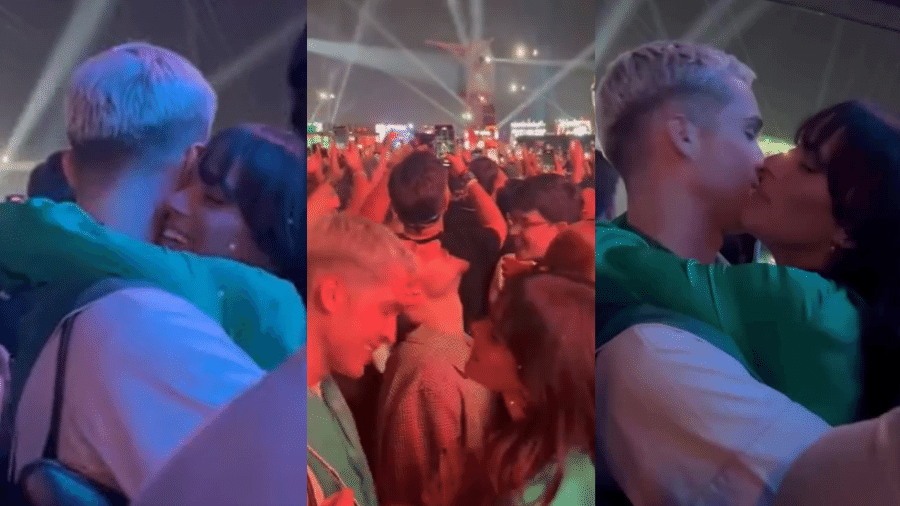 Bruna Marquezine e João Guilherme trocam beijos em show do Imagine Dragons - Reprodução/ Multishow