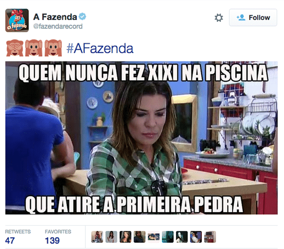 7.out.2015 - Mara Maravilha não gostou de ser dedurada ao vivo pelas peoas Rebeca Gusmão e Li Martins por ter feito xixi na piscina - Reprodução/Twitter/fazendarecord