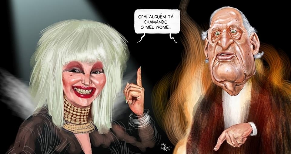Elke e João Havelange foram "chamados" no mesmo dia, em cartum de Aroeira - Aroeira