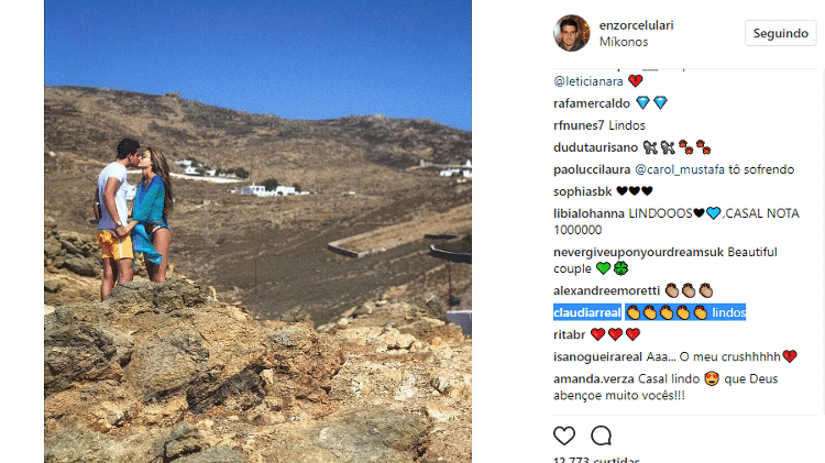 Claudia Raia comenta foto do filho, Enzo Celulari, com a nova namorada - Reprodução/Instagram - Reprodução/Instagram