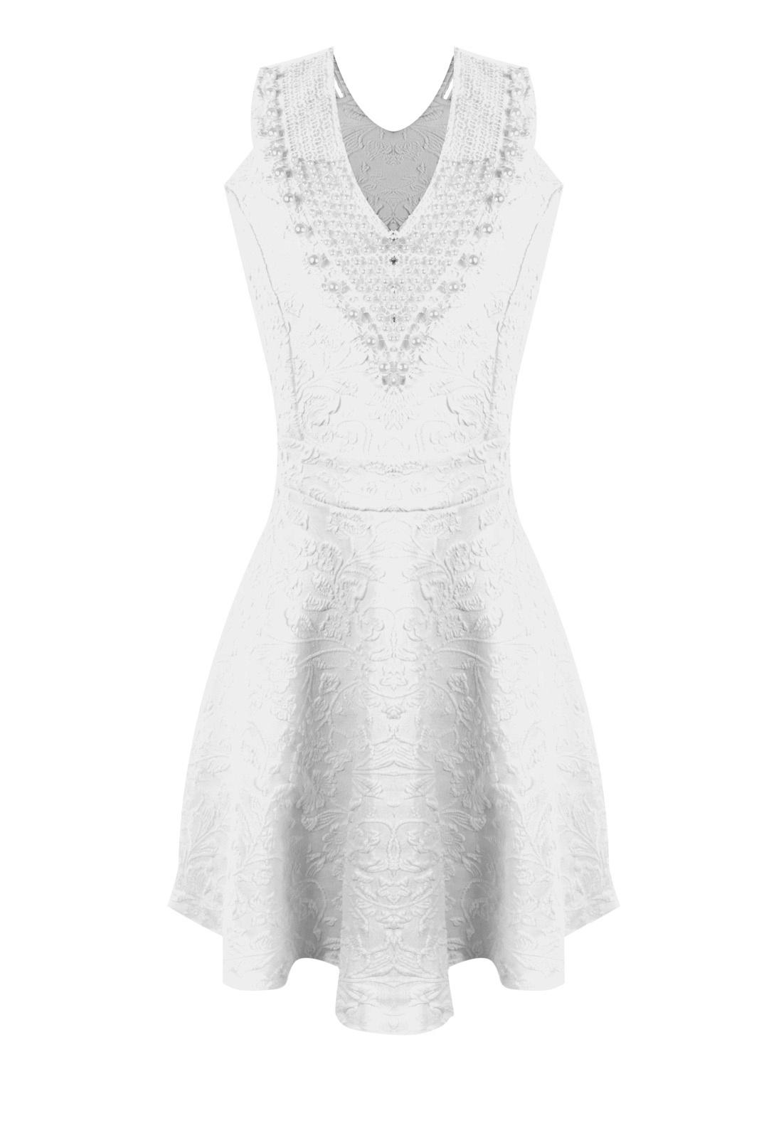 Vestido de jacquard com bordado de pérolas sintéticas Outlet Dri, R$ 139,99, Dafiti, dafiti.com.br - Divulgação