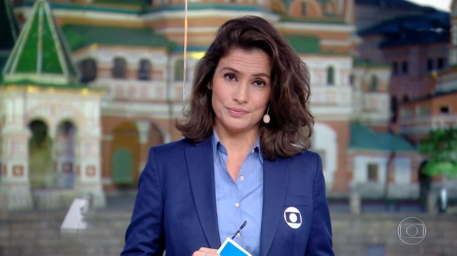 Renata Vasconcellos apresenta o "Jornal Nacional" na Praça Vermelha, em Moscou, na Rússia - Reprodução/TV Globo