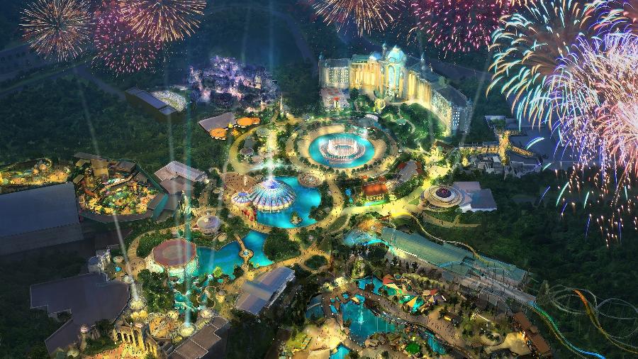 O Universal"s Epic Universe apresentará um centro de entretenimento, hotéis, lojas e restaurantes - Divulgação 