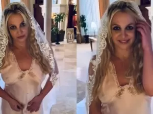 Britney Spears posta vídeo vestida de noiva e diz: 'Casei comigo mesma'