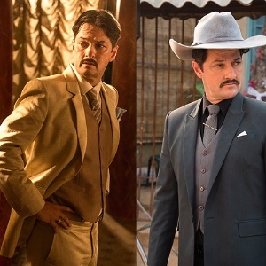 "Ele começou a novela vestindo ternos claros, passou para o cinza e agora está praticamente no black. Até brinco que o deputado virou o Darth Vader do Sertão", conta Serrado - Montagem UOL/Reprodução TV Globo - Montagem UOL/Reprodução TV Globo