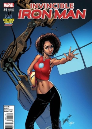 Capa alternativa da Marvel para "Invincible Iron Man", que traz Riri Williams no posto do Homem de Ferro. Ela foi desenhada por J. Scott Campbell - Divulgação/Marvel 