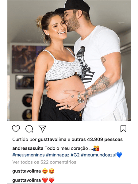 Gusttavo Lima demonstra seu amor por Andressa Suita em foto do casal - Reprodução/Instagram - Reprodução/Instagram