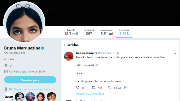 Bruna Marquezine curte post no Twitter - Reprodução/Twitter/@brumarquezine - Reprodução/Twitter/@brumarquezine