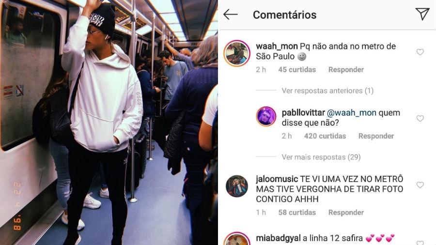 Pabllo Vittar posta foto em metrô na Espanha e rebate seguidor - Reprodução/Instagram
