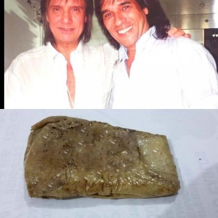 Carlos Evanney mostra bolo que ganhou de Roberto Carlos em 2001 - Reprodução/Arquivo Pessoal/Quem