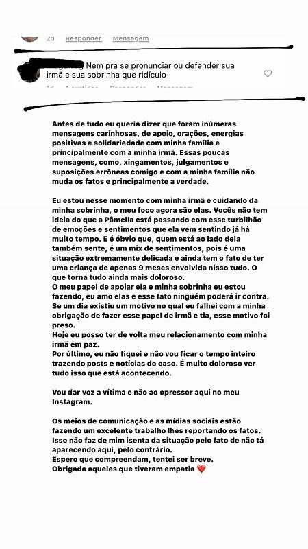 Irmã de Pamella Holanda está ajudando nos cuidados com a sobrinha - Reprodução/Instagram - Reprodução/Instagram
