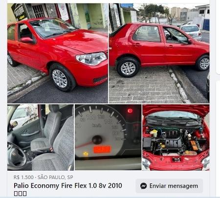 Um dos anúncios oferece um Palio por R$ 1.500 Um dos anúncios oferece um Palio por R$ 1.500