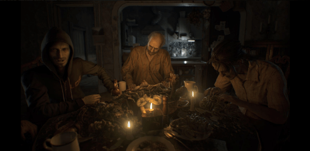 Nova imagem de "Resident Evil 7" divulgada pela Capcom mostra um jantar pouco apetitoso da família Baker - Reprodução