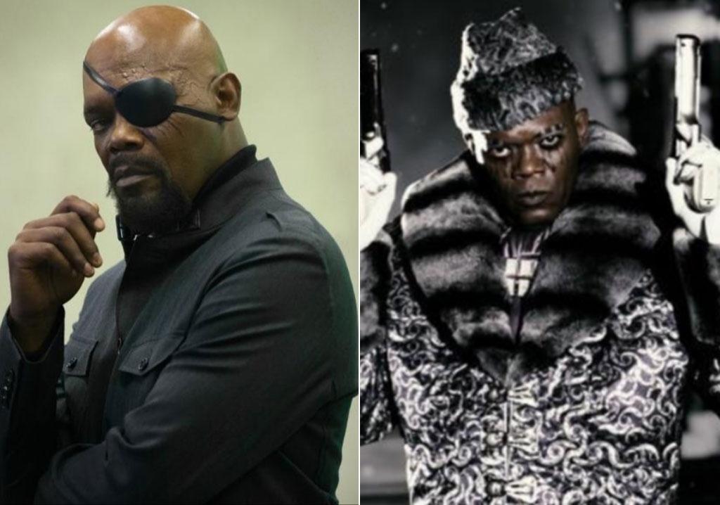 Samuel L. Jackson em cena nos filmes "Capitão América 2: O Soldado Invernal" (2014) e "The Spirit - O Filme" (2008) - Divulgação