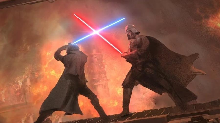 Arte conceitual de luta entre Darth Vader e Obi-Wan Kenobi - Reprodução
