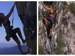 Fernanda Lima surpreende ao postar fotos fazendo escalada esportiva