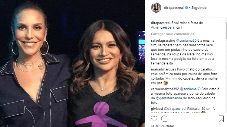 Foto postada por Dira Paes, com Fernanda Gentil cortada - Reprodução/Instagram - Reprodução/Instagram