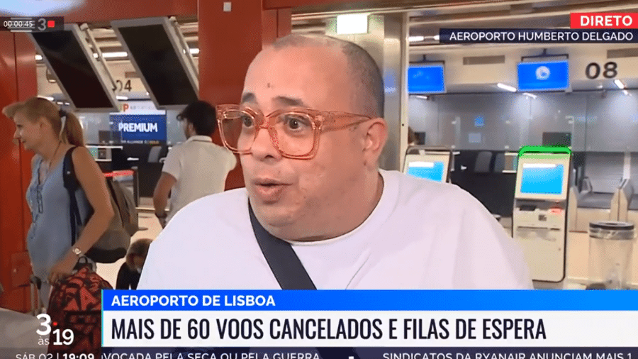 Brasileiro se queixa em entrevista à TV portuguesa que está preso sem fazer cocô - Reprodução/Twitter