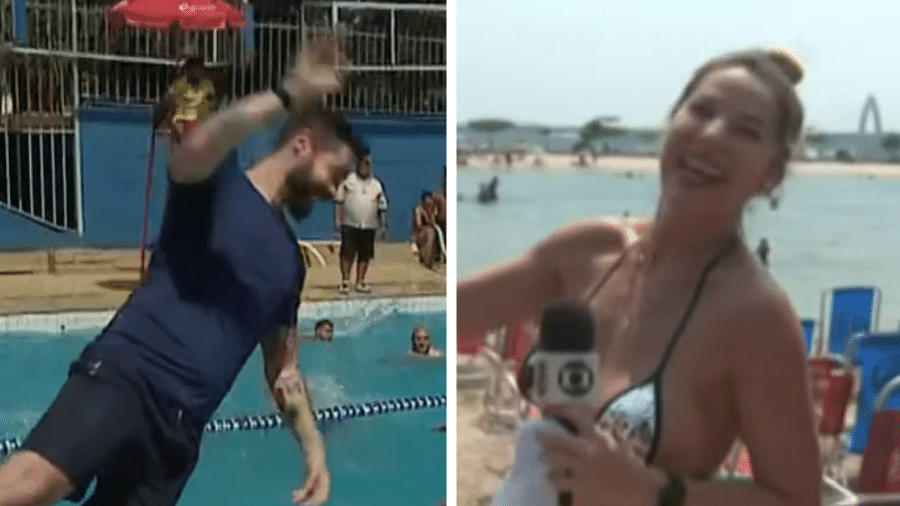 Cauê Fabiano se jogou na piscina e Luiza Zvelter fez um biquíni de fita para pegar um bronze no Encontro