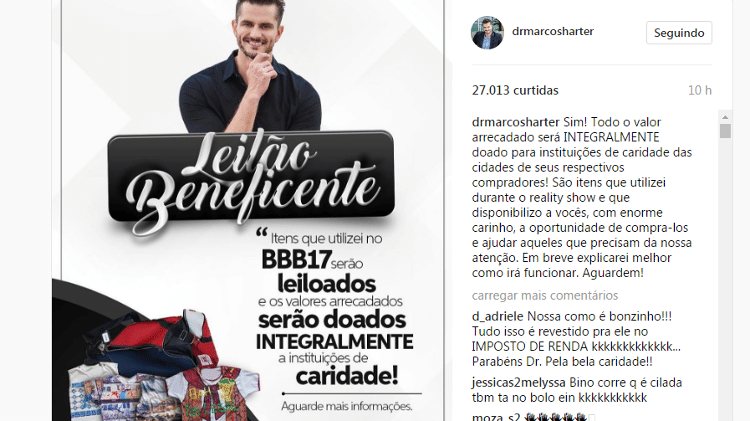 Marcos fará leilão com objetos usados no BBB - Reprodução/Instagram - Reprodução/Instagram