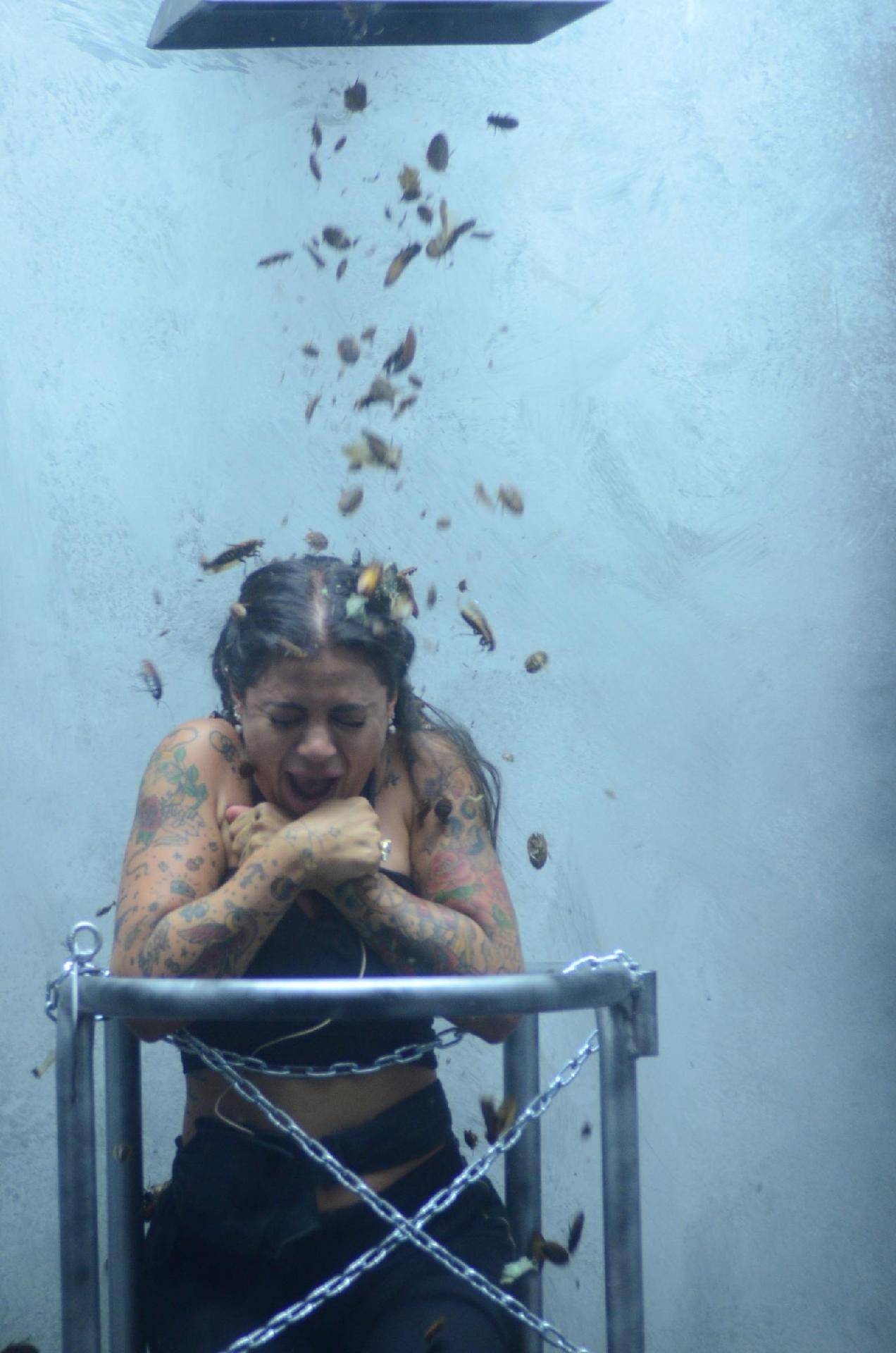 Mulheres são punidas pelos erros dos maridos com chuva de barata no "Power Couple Brasil" - Edu Moraes e Antonio Chahestian/Record TV