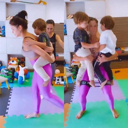 Cuidando dos filhos, Andressa Suita improvisa em treino caseiro - Reprodução / Instagram