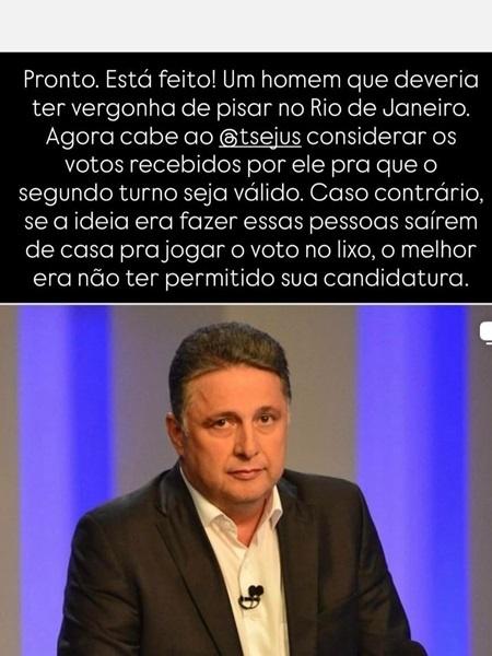 Anitta critica chance de não haver segundo turno para governador no RJ