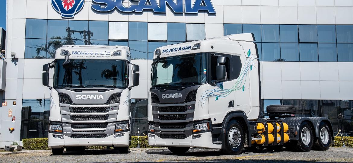 Caminhões da Scania movidos a GNV foram apresentados na última Fenatran - Divulgação