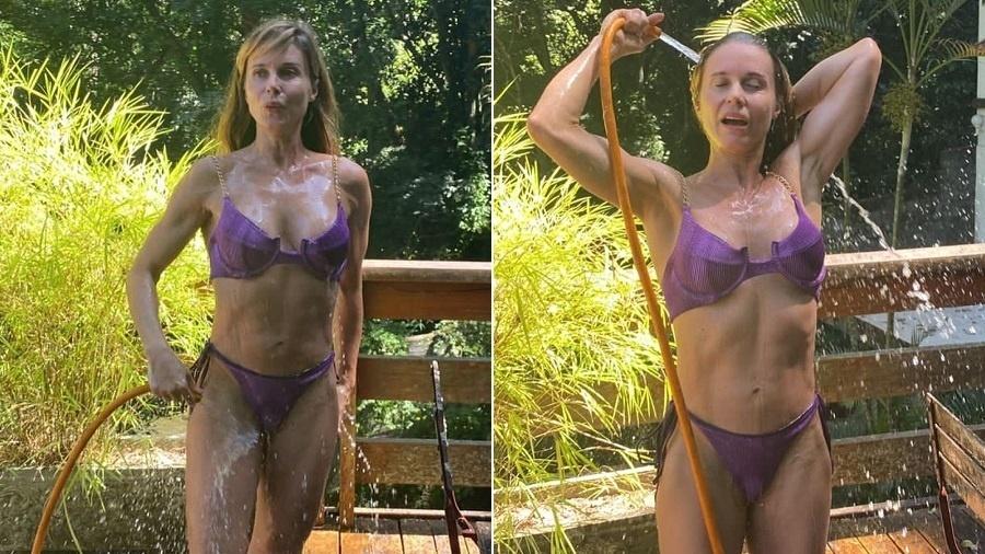 Paula Bulamarqui se refresca com banho de mangueira - Reprodução/Instagram