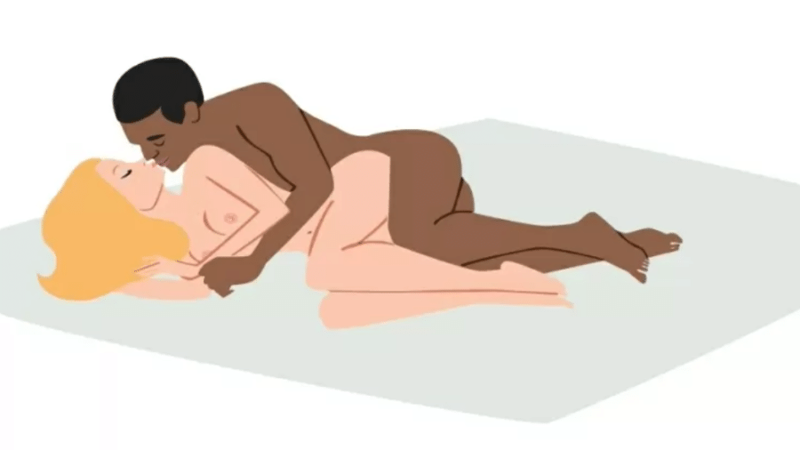 A posição de "conchinha" é boa para iniciar a penetração anal, porque o pênis entrará de forma mais rasa - Caio Borges / Arte UOL