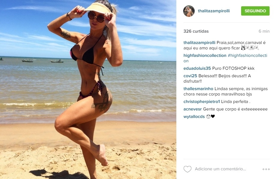 8.jan.2016 - Thalita Zampirolli posta foto na praia e cinturinha fina chama a atenção dos seguidores - Reprodução/Instagram/thalitazampirolli