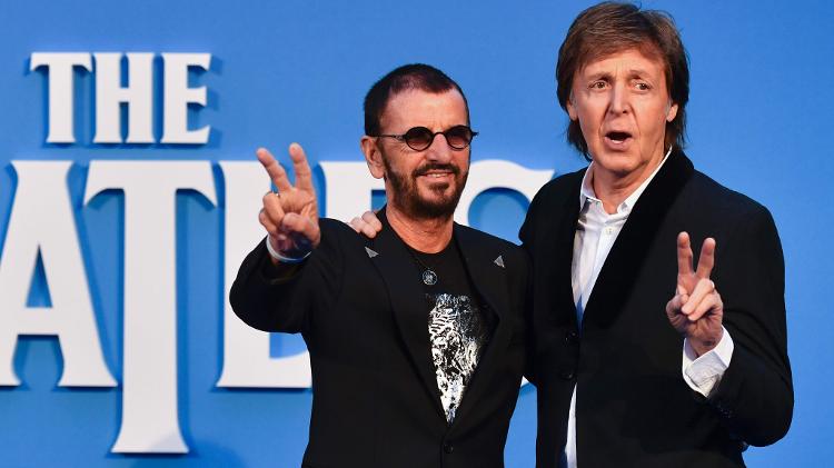 Paul McCartney e Ringo Starr na pré-estreia do filme "The Beatles Eight Days a Week: The Touring Years" - Ben Stansall/AFP - Ben Stansall/AFP