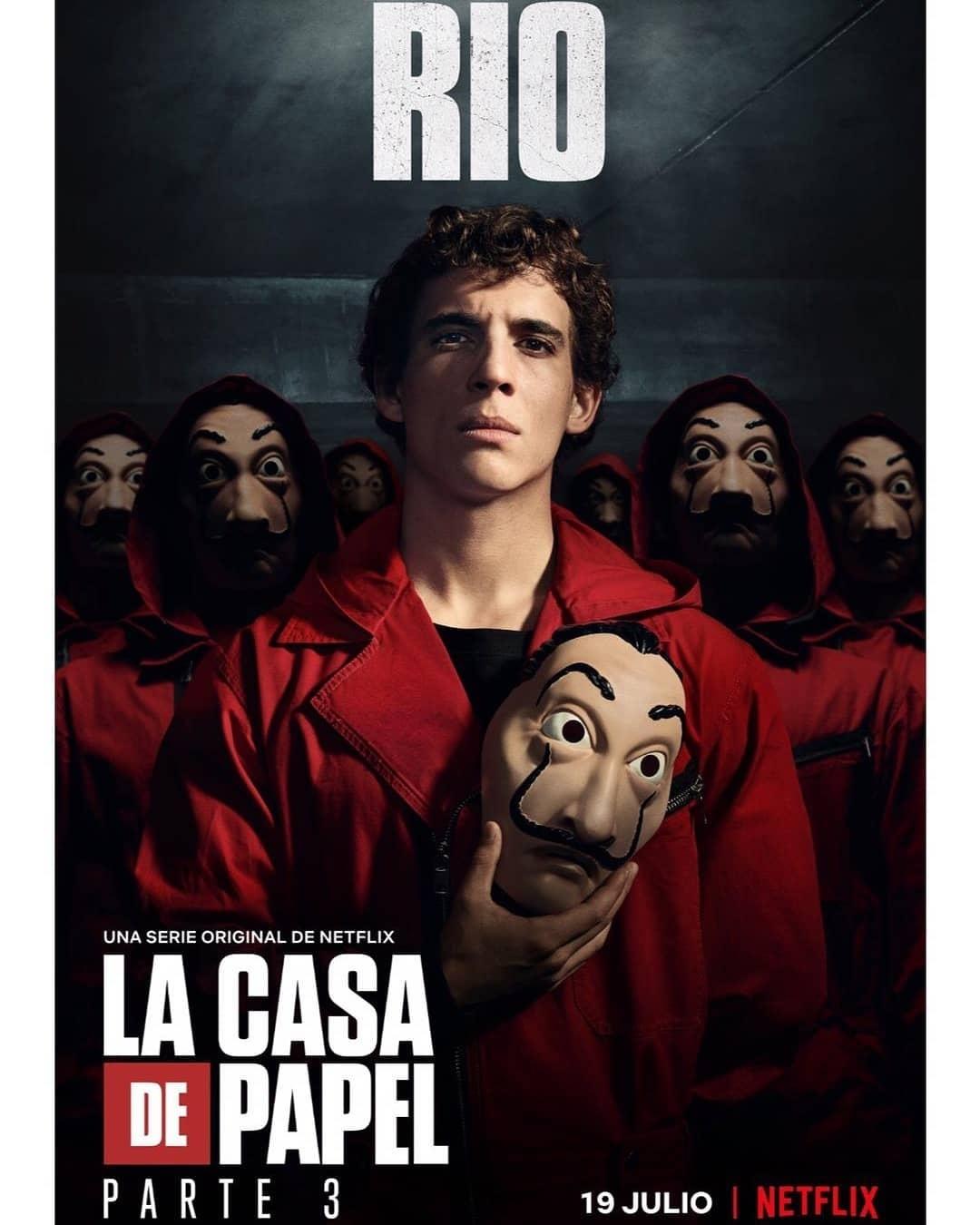 Rio, personagem de Miguel Herrán, em pôster da parte 3 de La Casa de Papel - Divulgação