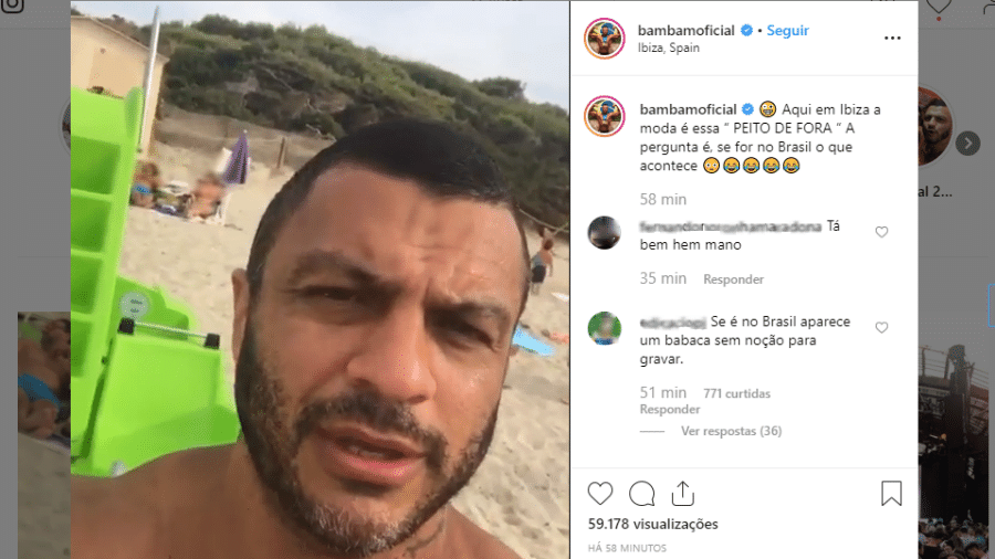 Kleber Bambam filma mulher fazendo topless em Ibiza e é detonado por seus seguidores - Reprodução/Instagram
