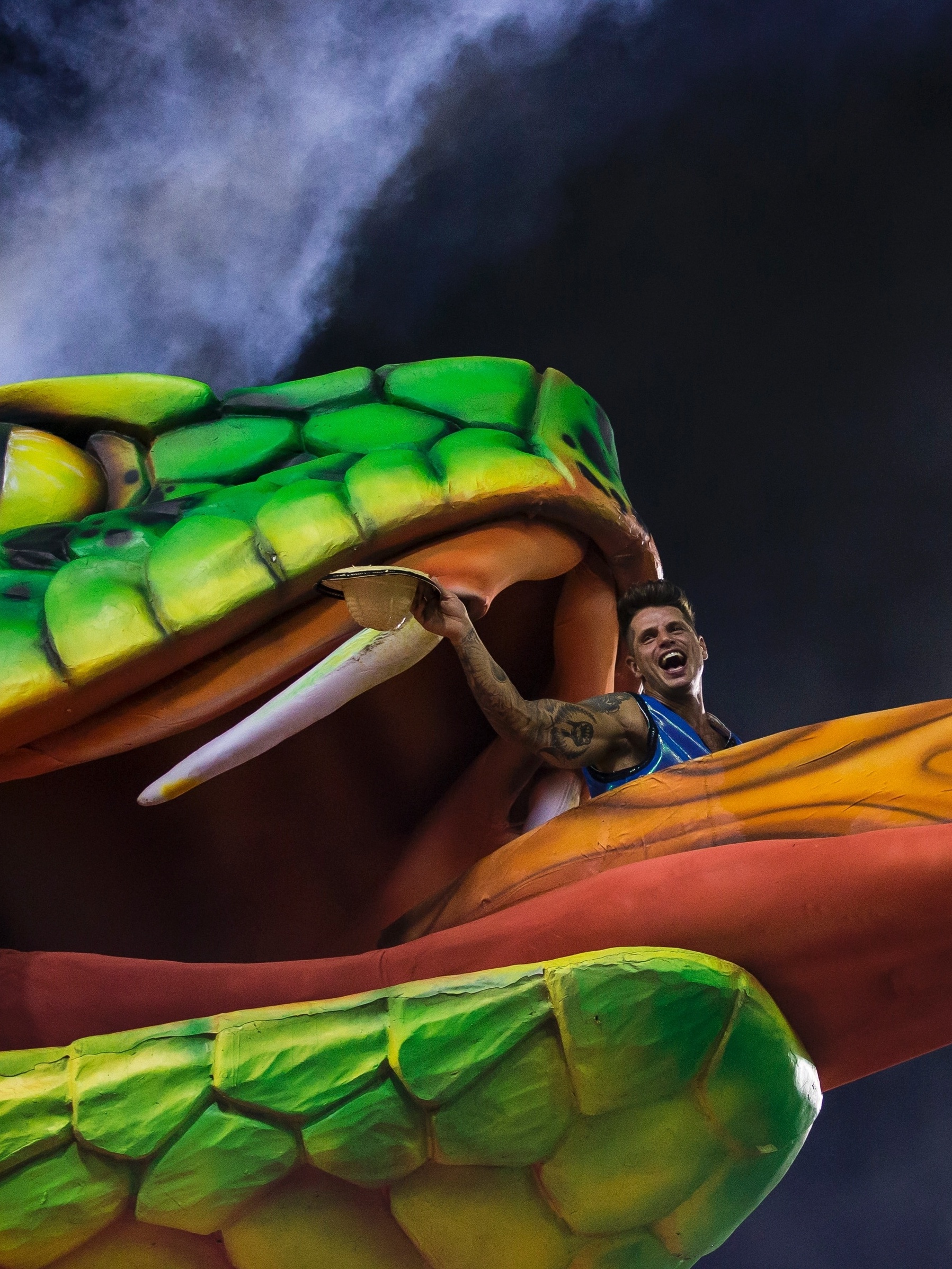 Carnaval 2017: Fernando Fernandes ficou escondido 1 hora e meia dentro de  cobra da Portela - CarnaUOL