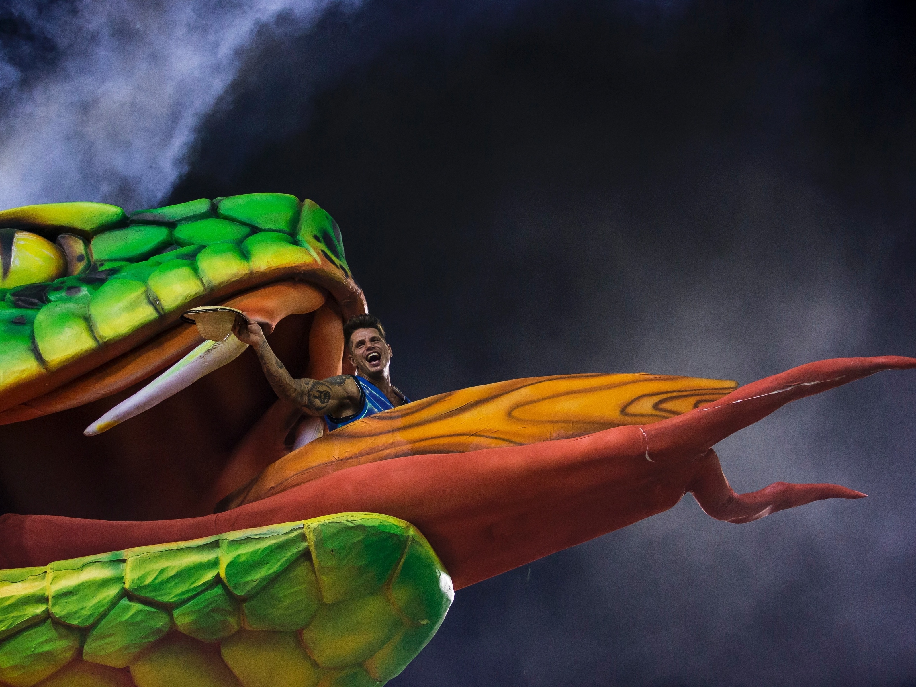 Carnaval 2017: Fernando Fernandes ficou escondido 1 hora e meia dentro de  cobra da Portela - CarnaUOL