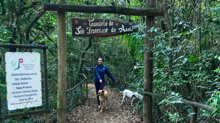 Maga e Juju, cachorras na terceira idade, fazem a trilha de S. Francisco, em Socorro, dentro do parque Monjolinho  - Arquivo pessoal - Arquivo pessoal