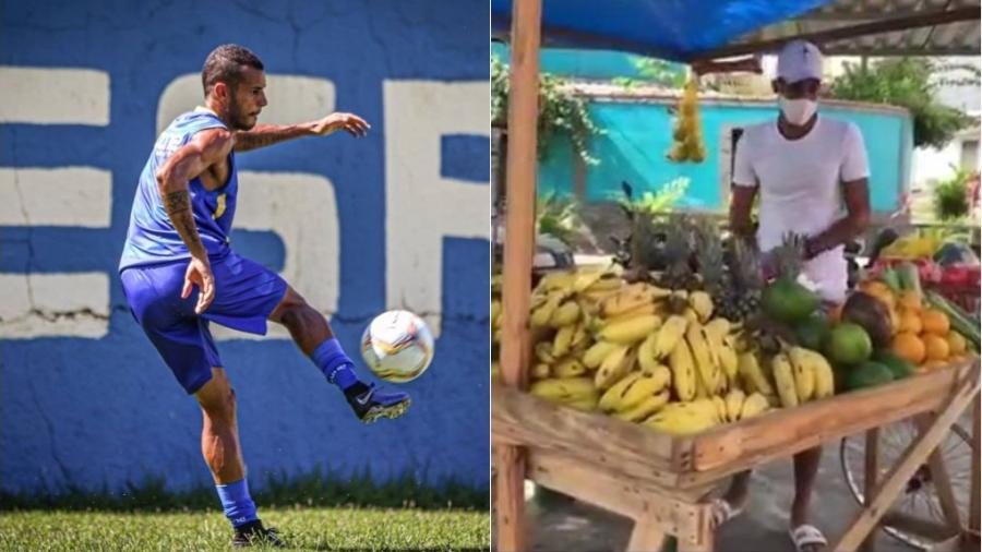 Sem contrato, Gedeilson Oliveira, jogador de futebol do Madureira, abriu barraca de feira - Montagem de fotos de reprodução/Instagram