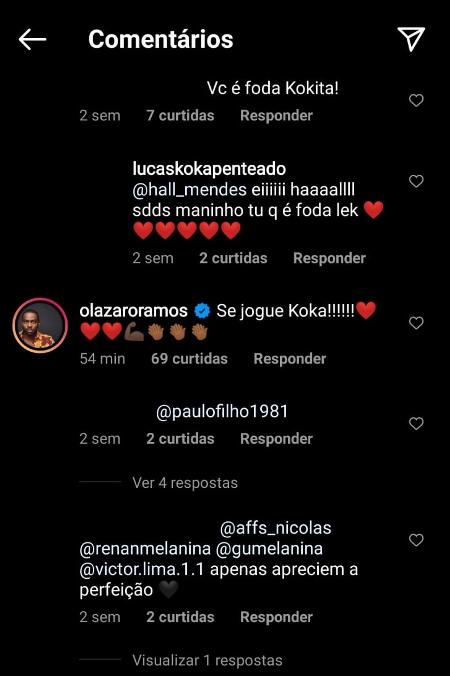 Lázaro Ramos comentou post de Lucas - Reprodução/Instagram @lucaskokapenteado - Reprodução/Instagram @lucaskokapenteado