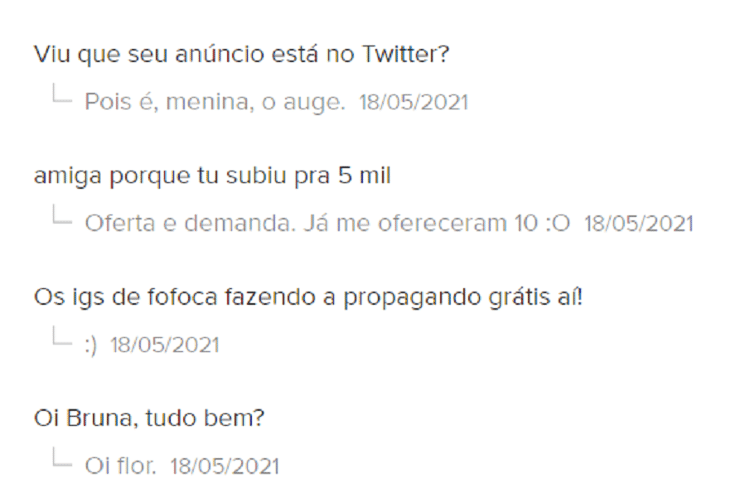 Após a repercussão, a dona real do anúncio aumentou o preço e continuou se passando pela atriz - Reprodução - Reprodução