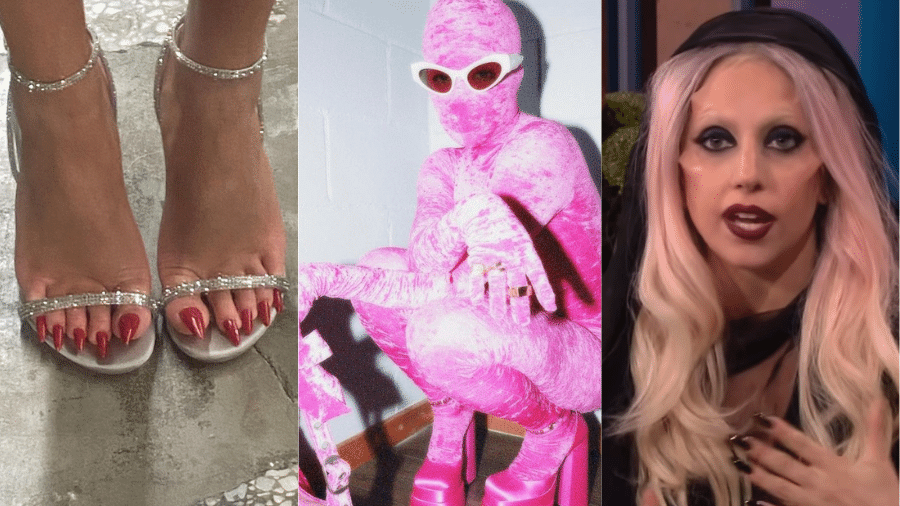 As unhas compridas de Lila Moss, os looks exóticos de Gkay e as próteses de Lady Gaga são alguns dos visuais bizarros usados por famosos - Reprodução/Instagram e YouTube