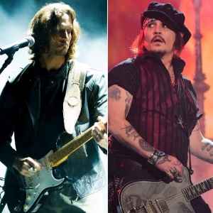 Vladimir Brichta e Johnny Depp, sua inspiração para viver Gui Santiago em "Rock Story" - Montagem/UOL - Montagem/UOL