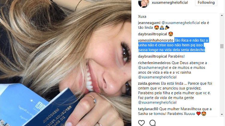Seguidor critica unhas de Sasha - Reprodução/Instagram - Reprodução/Instagram
