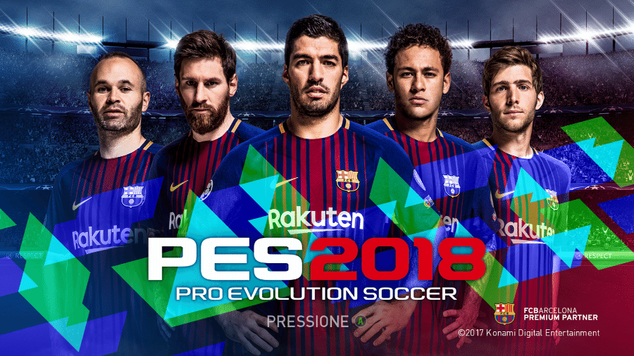 Na tela inicial de "PES 2018", Neymar ainda aparece entre seus companheiros do Barcelona FC - Reprodução