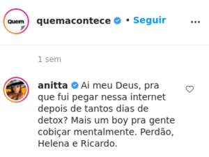 anitta comentario - Reprodução/Instagram/@quemacontece - Reprodução/Instagram/@quemacontece