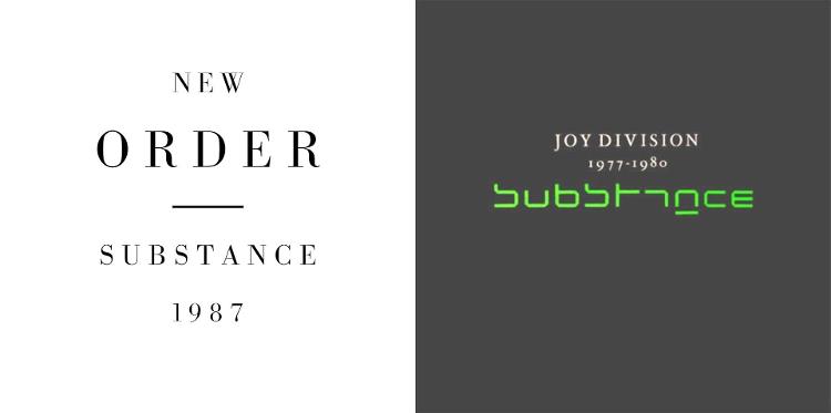 As capas das coletâneas 'Substance' do New Order (de 1987) e do Joy Division (de 1988)