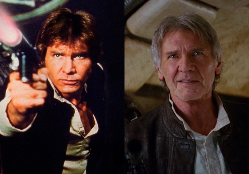 Cena dos filmes "Guerra nas Estrelas" (1977) de George Lucas e "Star Wars: O Despertar da Força" (2015) de  J.J. Abrams - Montagem/Reprodução