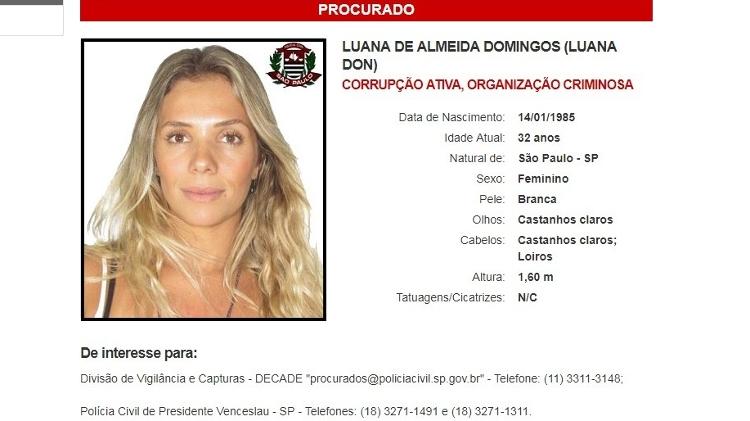 Luana Don aparece m lista dos mais procurados de São Paulo - Reprodução - Reprodução