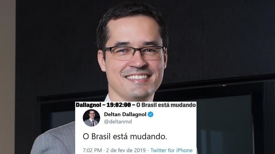 Deltan Dallagnol, procurador da República, e a frase que virou meme: "O Brasil está mudando" - Montagem/UOL/Rogério Hoepers/Reprodução/Twitter/TheInterceptBr/deltanmd
